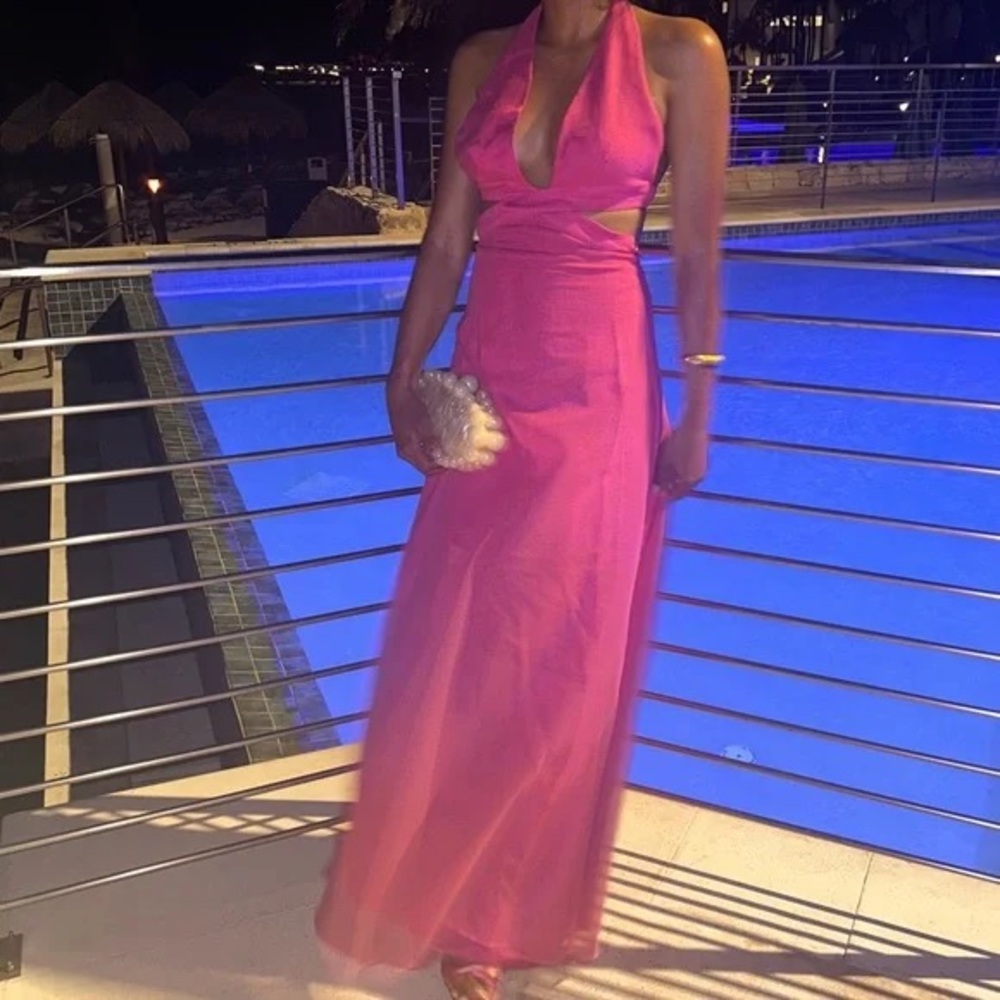 NWT Staud Steel Cutout Halter Maxi Dress Blush Pink Size 4